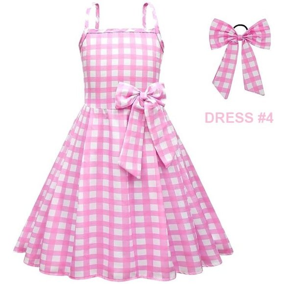Barbie Other - NWT Adorable Barbie Costume Movie Pink Gingham Plaid Girls Dresses +Gift